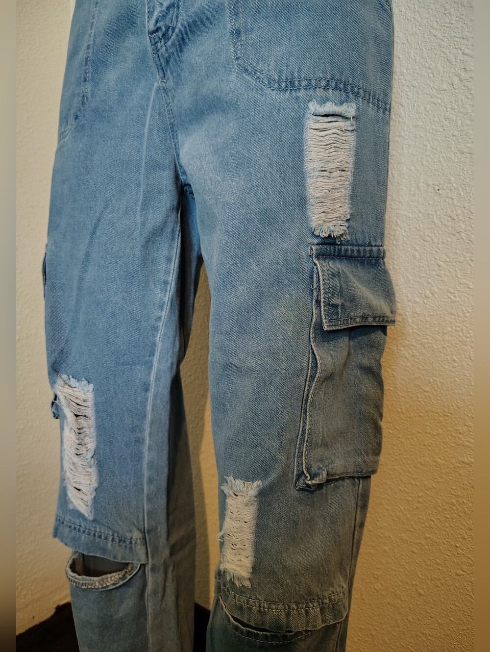 Shein Light Blue Stone Washed Distressed Denim Jeans - Picture 6 of 9